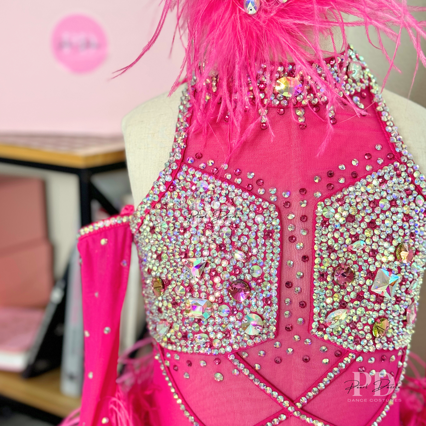 Made to order- Sassy  Guava Pink Feather Dance Costume