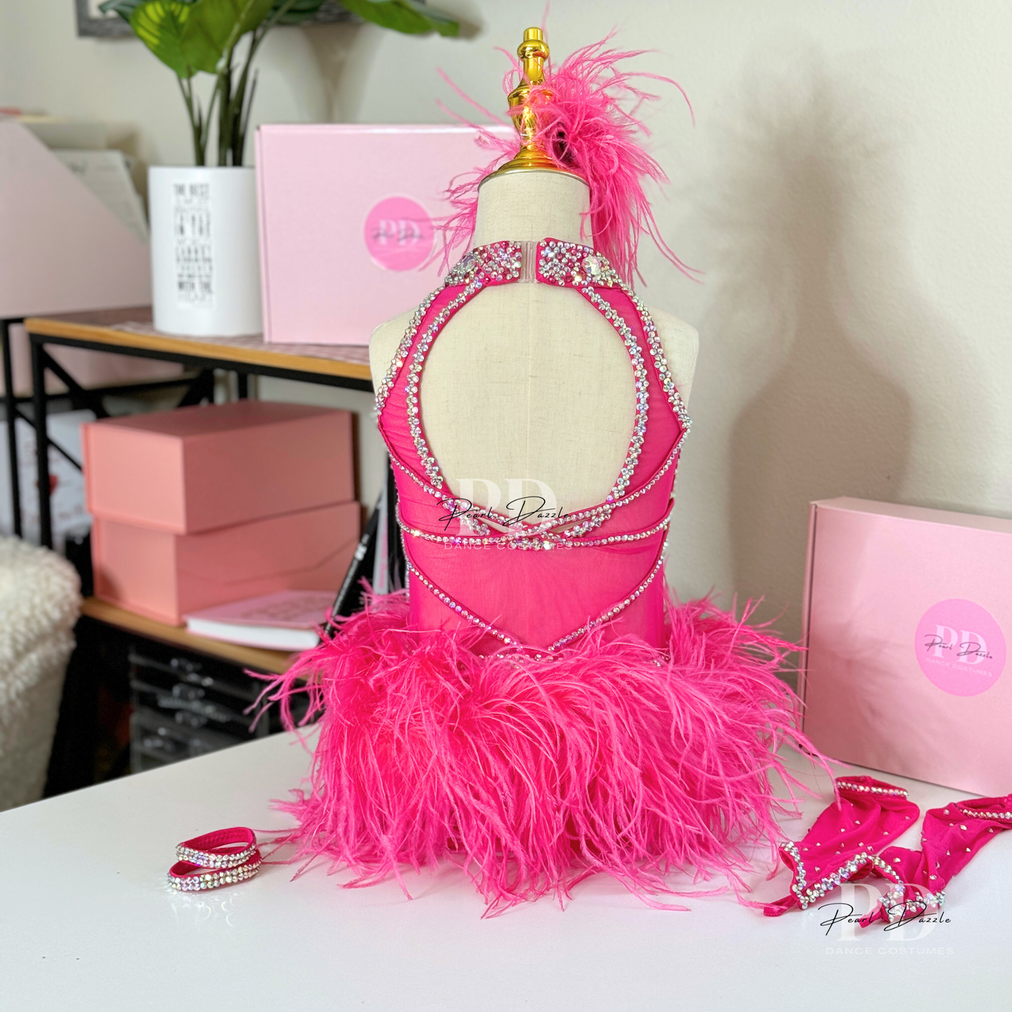 Made to order- Sassy  Guava Pink Feather Dance Costume