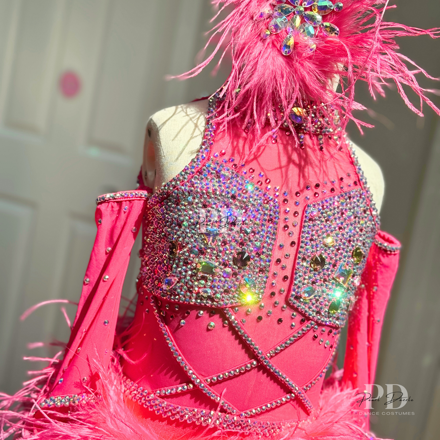 Made to order- Sassy  Guava Pink Feather Dance Costume