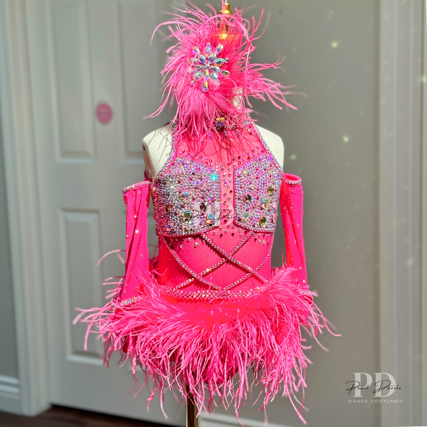 Made to order- Sassy  Guava Pink Feather Dance Costume