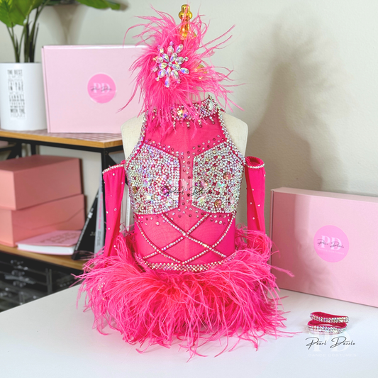 Made to order- Sassy  Guava Pink Feather Dance Costume