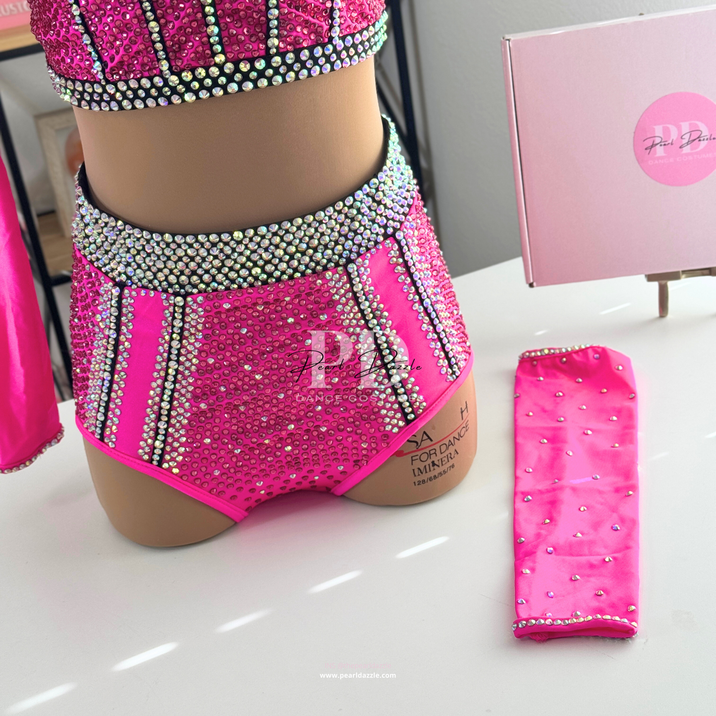 Pearl Dazzle -Neon Pink Black Straps Jazz Costume