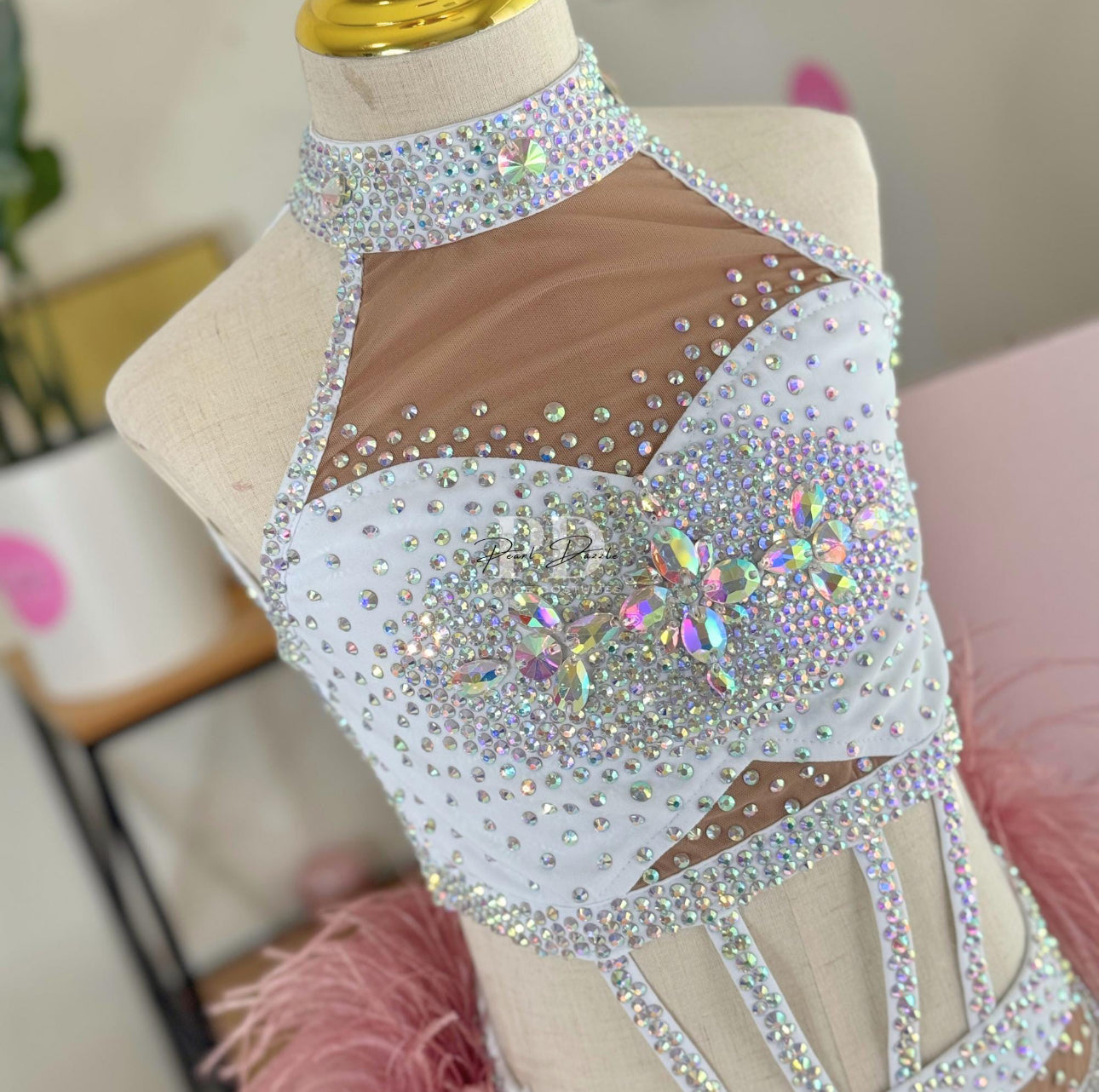 Made to order- Crystal Rose Feathers dance costume