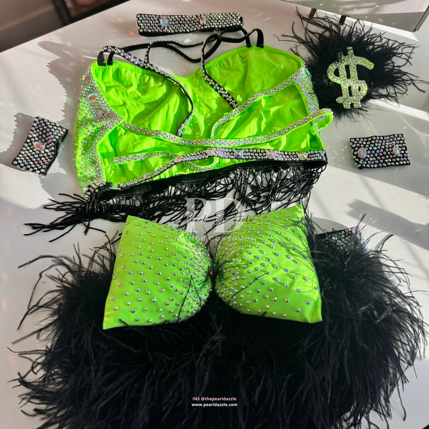 Custom Order【Brittany H-Feb.15】Lime Green+Black Feather Costume