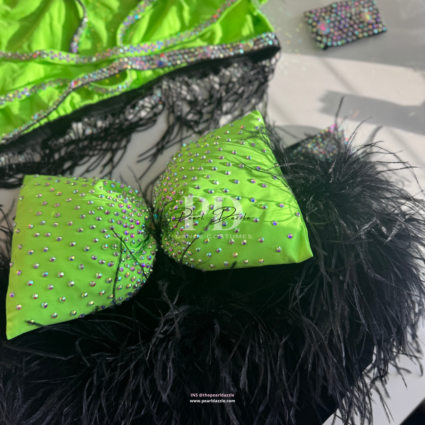 Custom Order【Brittany H-Feb.15】Lime Green+Black Feather Costume