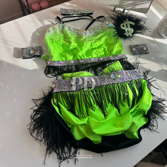 Custom Order【Brittany H-Feb.15】Lime Green+Black Feather Costume