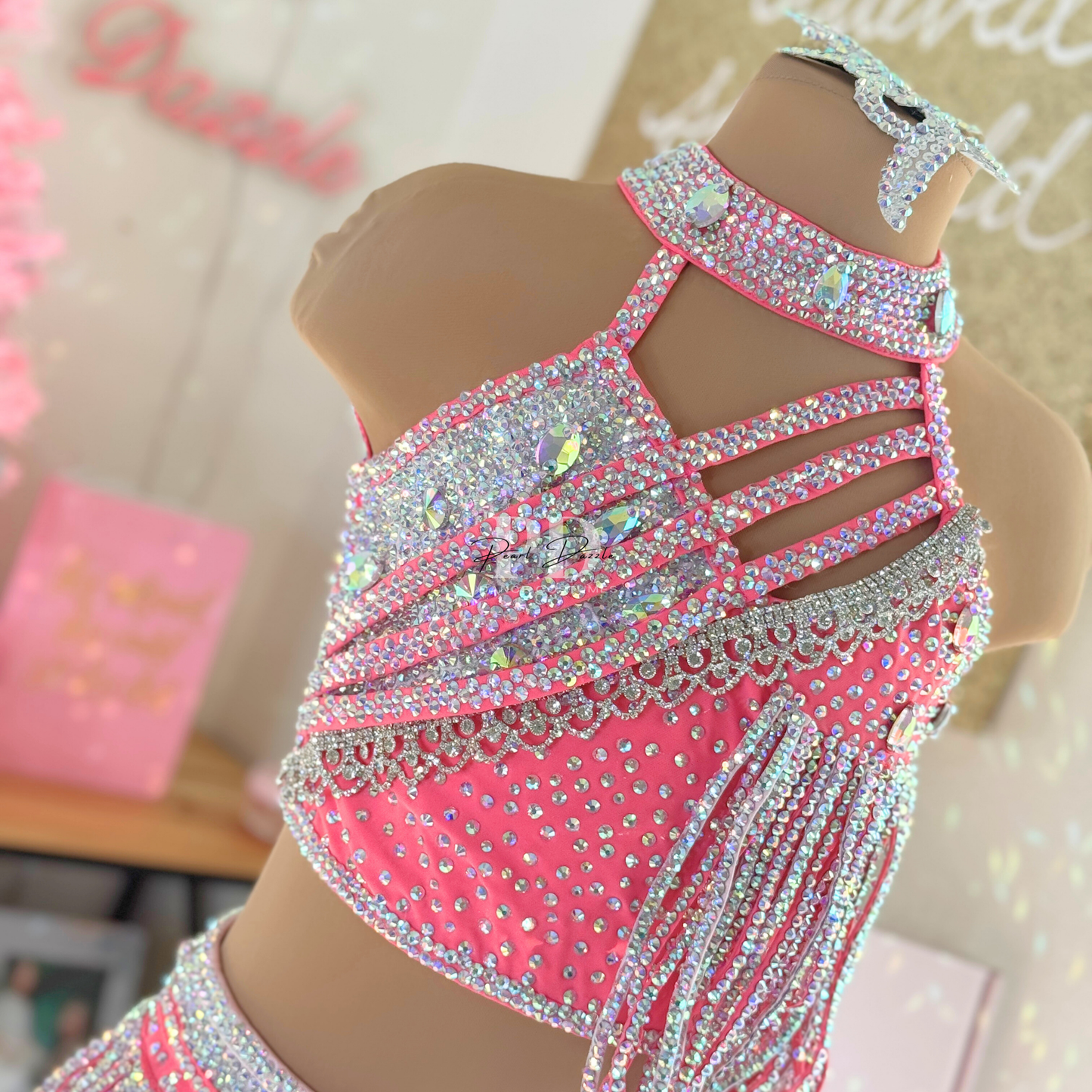 Made to order -Guava Pink Sparkle fringes Jazz  Dance Costume